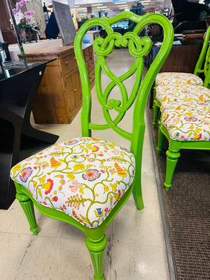 Green & Floral Upholstered Seat Dining Chairs (set of 6)
