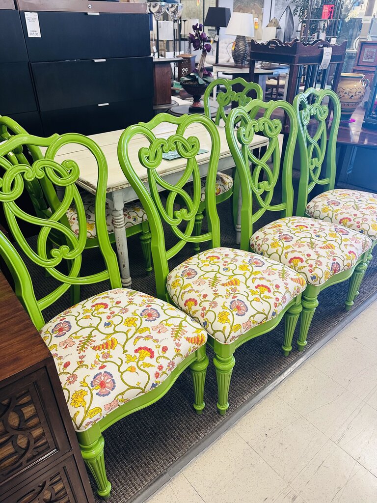 Green & Floral Upholstered Seat Dining Chairs (set of 6)