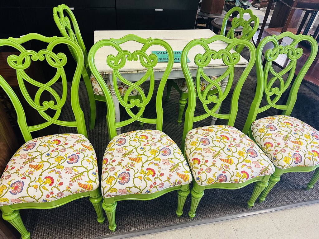 Green & Floral Upholstered Seat Dining Chairs (set of 6)