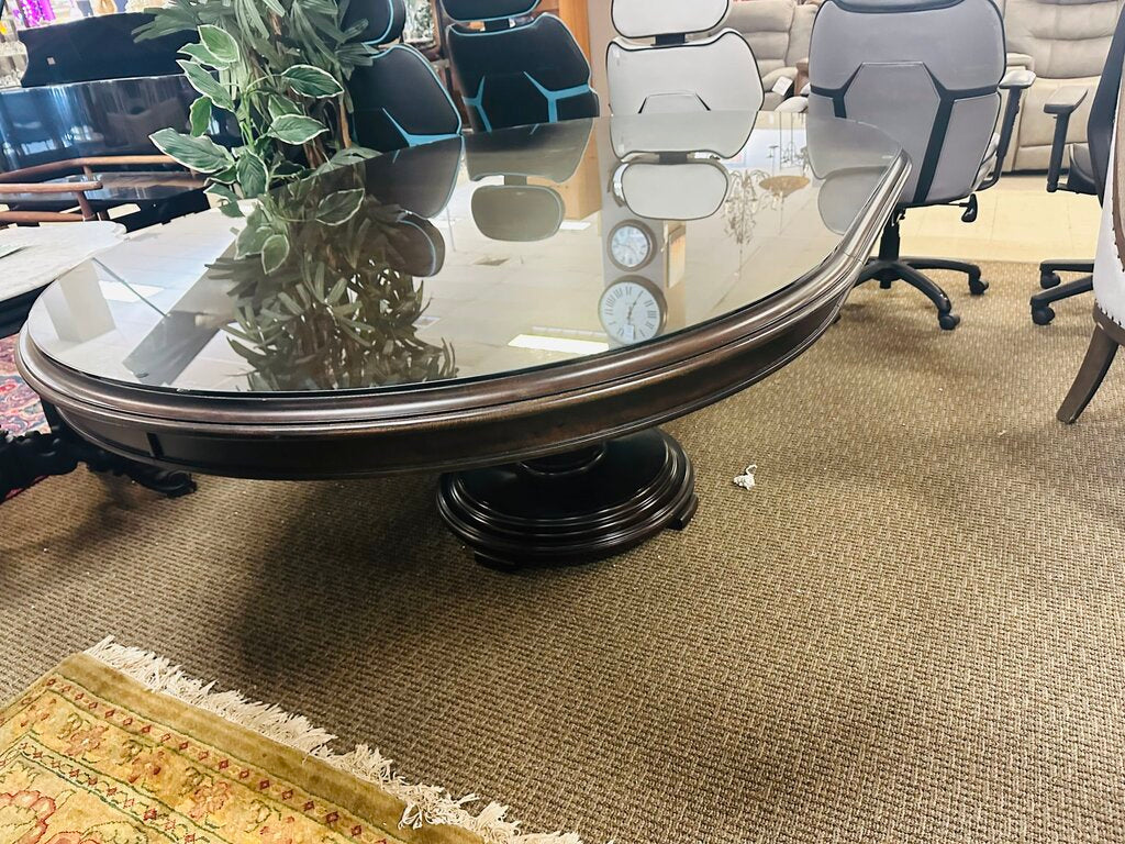 Oval Pedestal Dining Table + 2 Leaves (w/ glass top)
