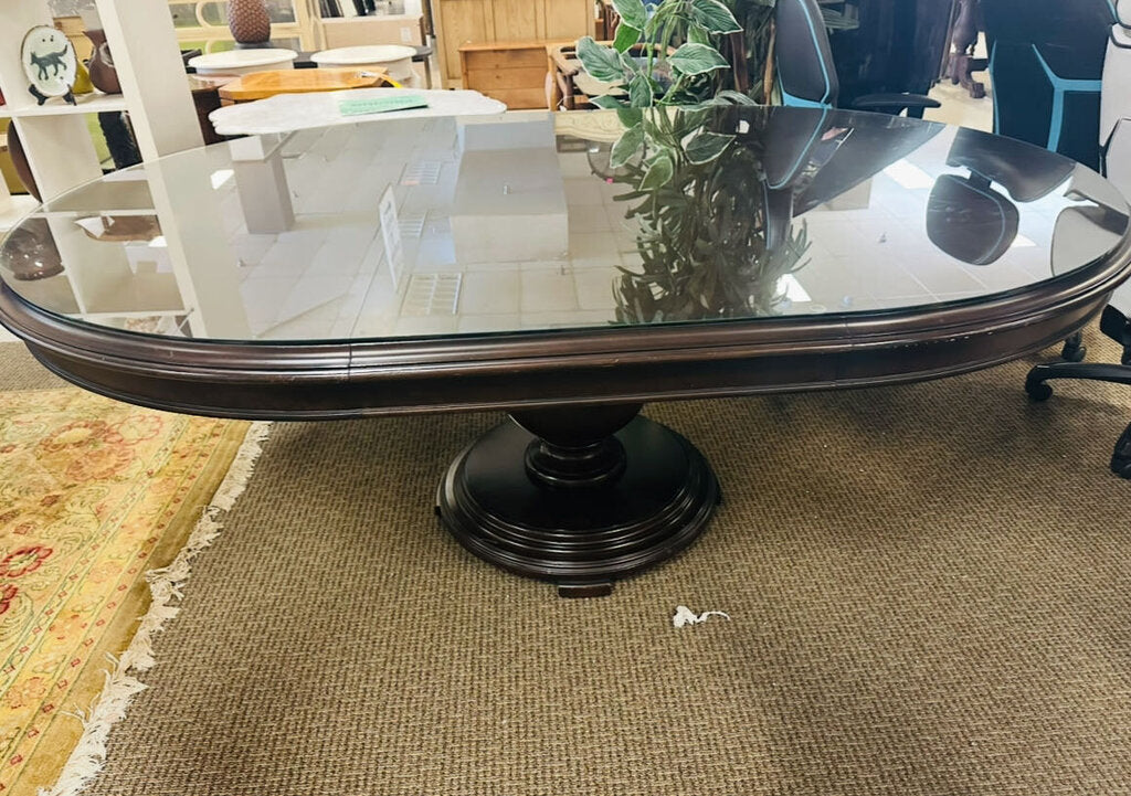 Oval Pedestal Dining Table + 2 Leaves (w/ glass top)