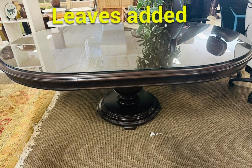 Oval Pedestal Dining Table + 2 Leaves (w/ glass top)