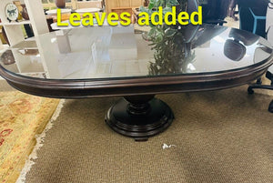 Oval Pedestal Dining Table + 2 Leaves (w/ glass top)