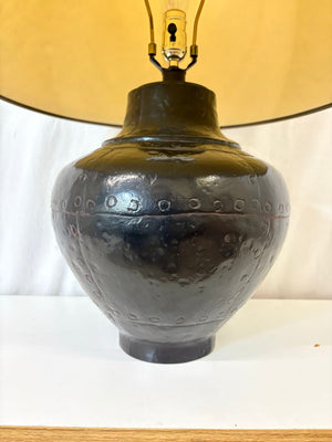 Leonard R Foss Style Brutalist Rivited Black Metal Globe Shape Table Lamp