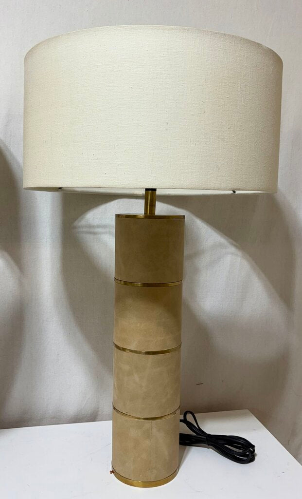 Santa Barbara Design Center Brass & Tan Suede Cylinder Table Lamp
