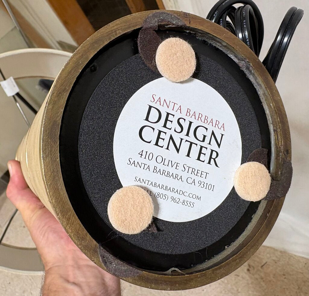 Santa Barbara Design Center Brass & Tan Suede Cylinder Table Lamp