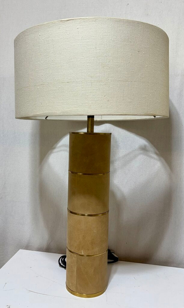 Santa Barbara Design Center Brass & Tan Suede Cylinder Table Lamp