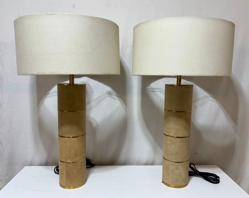 Santa Barbara Design Center Brass & Tan Suede Cylinder Table Lamp