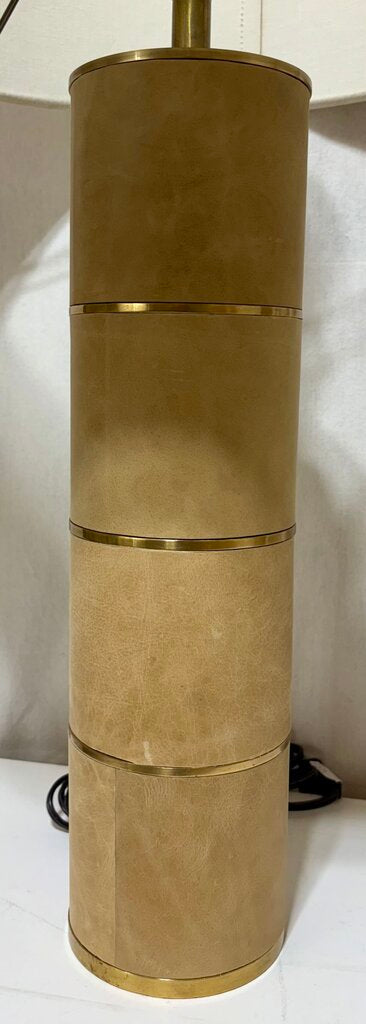 Santa Barbara Design Center Brass & Tan Suede Cylinder Table Lamp