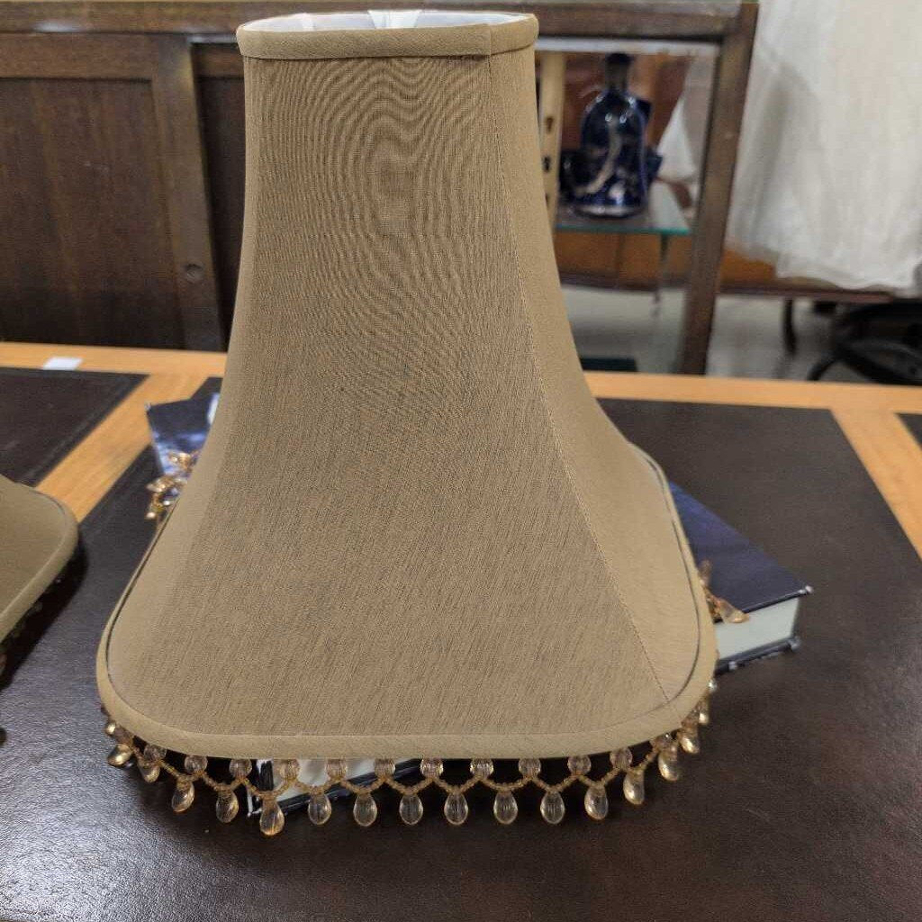 Taupe Square Lamp Shade Beaded Trim