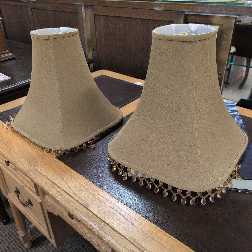 Taupe Square Lamp Shade Beaded Trim