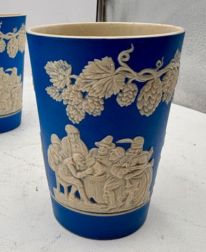 Antique Copeland Spode England Blue Sprigged Tavern Scene Jasperware Pitcher & Tumbler Set (13pcs)