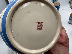 Antique Copeland Spode England Blue Sprigged Tavern Scene Jasperware Pitcher & Tumbler Set (13pcs)