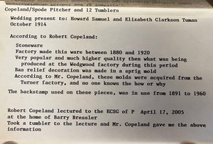 Antique Copeland Spode England Blue Sprigged Tavern Scene Jasperware Pitcher & Tumbler Set (13pcs)