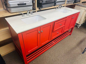 Red Double Sink Bathroom Vanity 72x22x35
