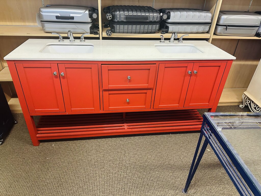 Red Double Sink Bathroom Vanity 72x22x35