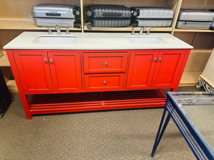 Red Double Sink Bathroom Vanity 72x22x35