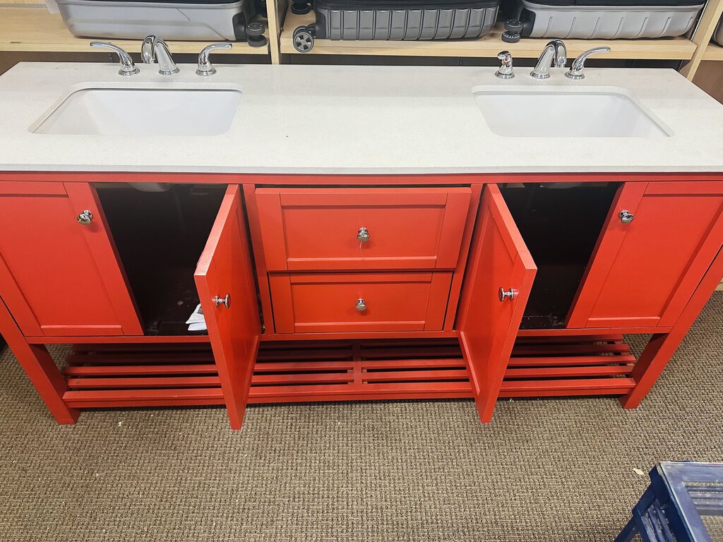 Red Double Sink Bathroom Vanity 72x22x35