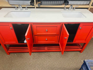 Red Double Sink Bathroom Vanity 72x22x35