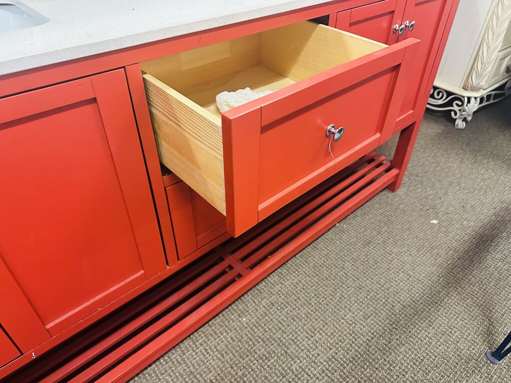 Red Double Sink Bathroom Vanity 72x22x35