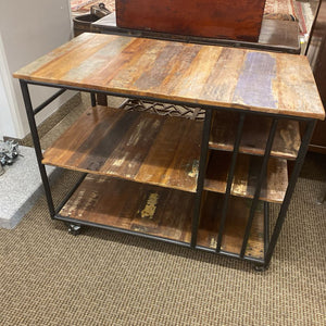 Rustic Wooden Rolling Bar Cart 43x24x34