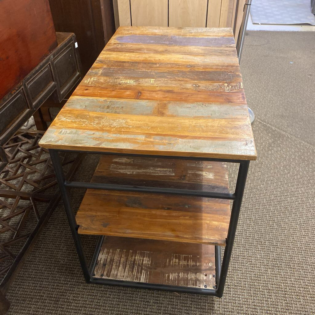 Rustic Wooden Rolling Bar Cart 43x24x34
