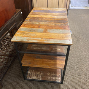 Rustic Wooden Rolling Bar Cart 43x24x34