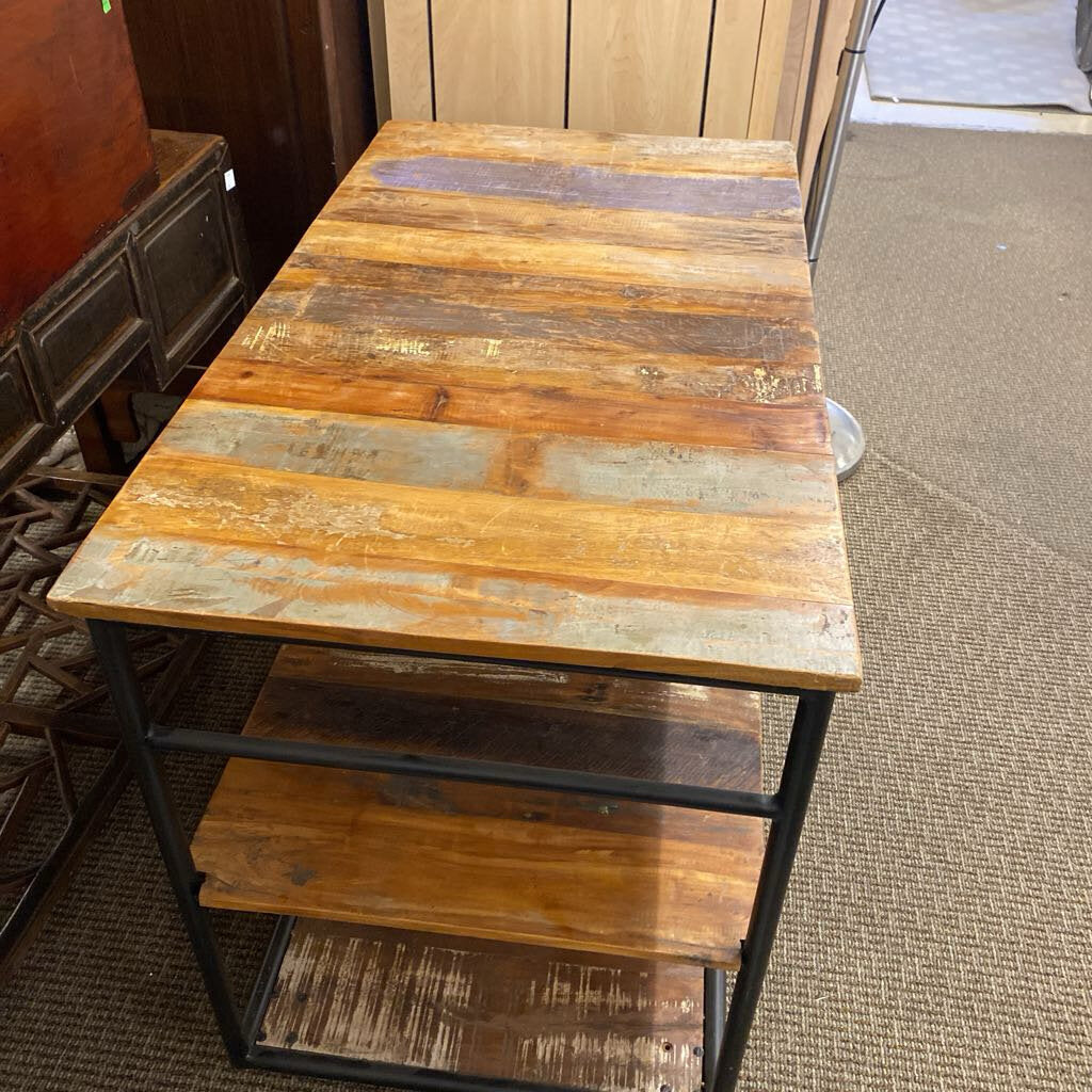 Rustic Wooden Rolling Bar Cart 43x24x34