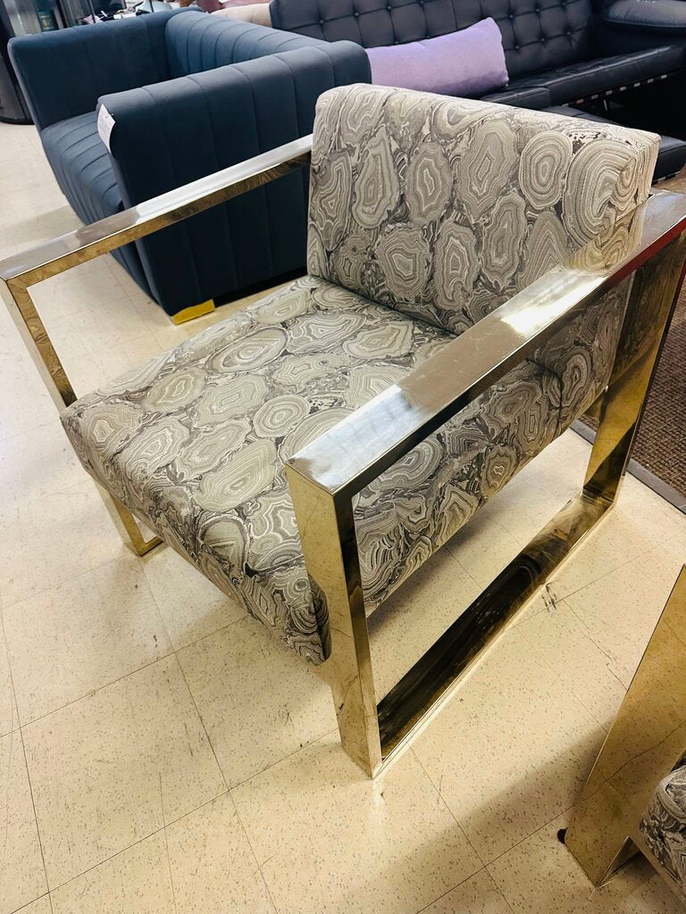 Milo Baughman Attr Agate Print Gold Frame Chairs (pair)