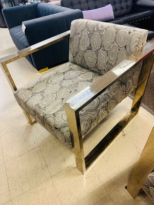 Milo Baughman Attr Agate Print Gold Frame Chairs (pair)