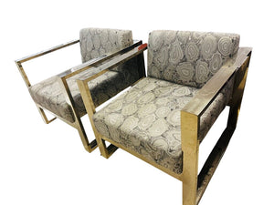 Milo Baughman Attr Agate Print Gold Frame Chairs (pair) by Miss Daisy's Consignment & Auction House