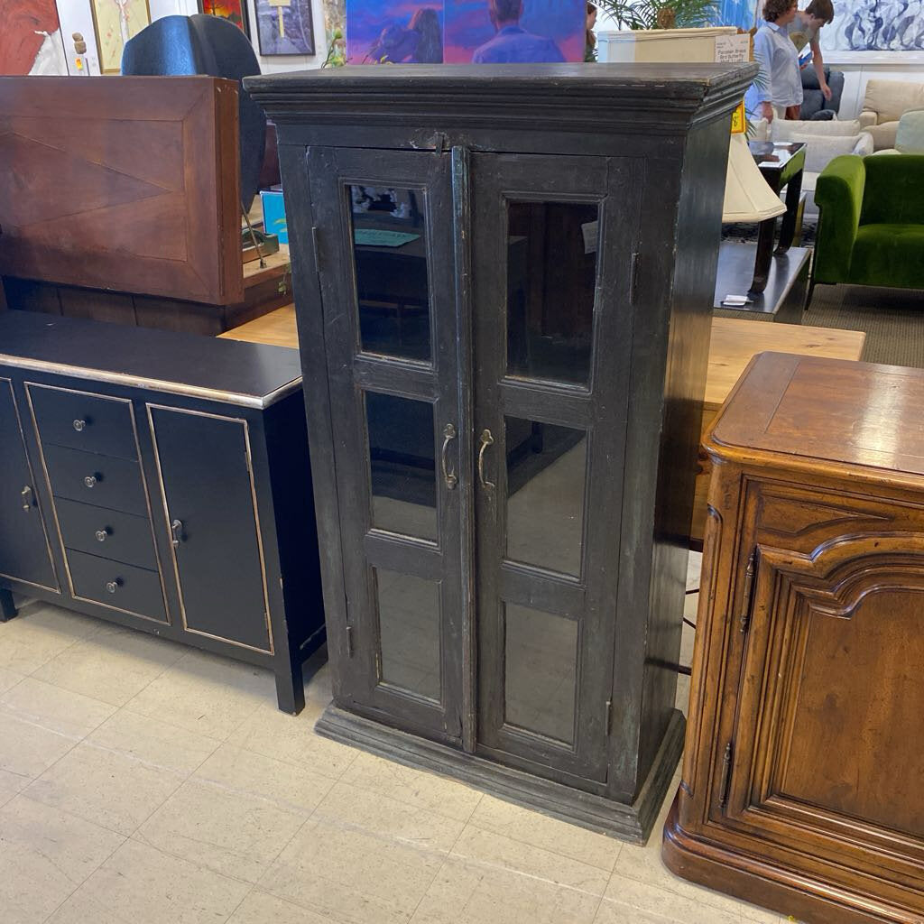 2 Door Wood Cabinet W/ Glass (31" x 15" x 56")