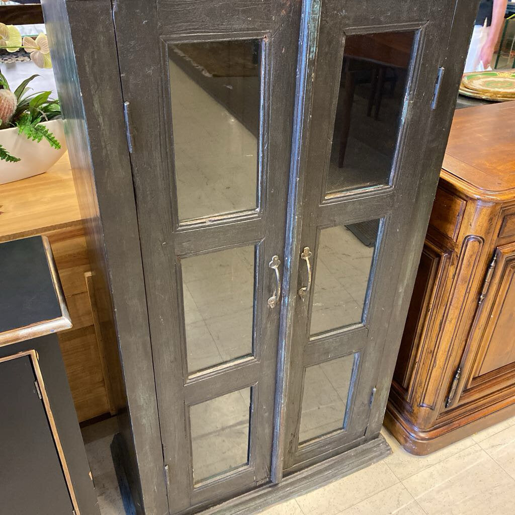 2 Door Wood Cabinet W/ Glass (31" x 15" x 56")