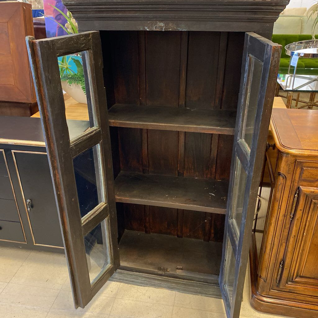 2 Door Wood Cabinet W/ Glass (31" x 15" x 56")