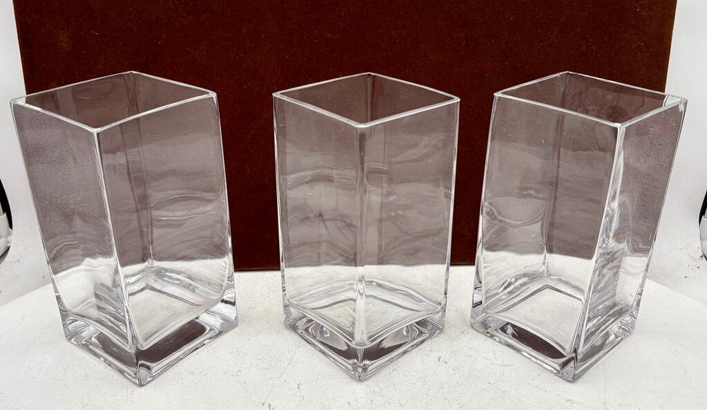 Unbranded Square Clear Blown Glass Straight Sided Vase 8"