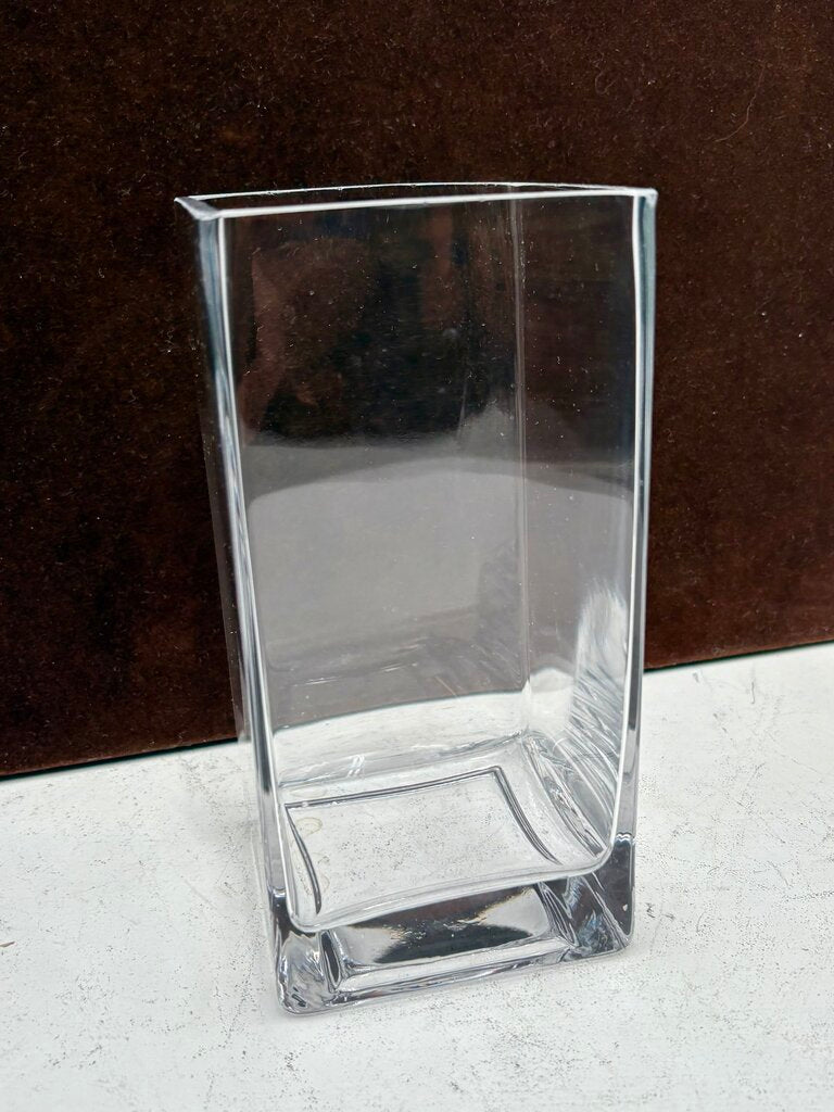 Unbranded Square Clear Blown Glass Straight Sided Vase 8"