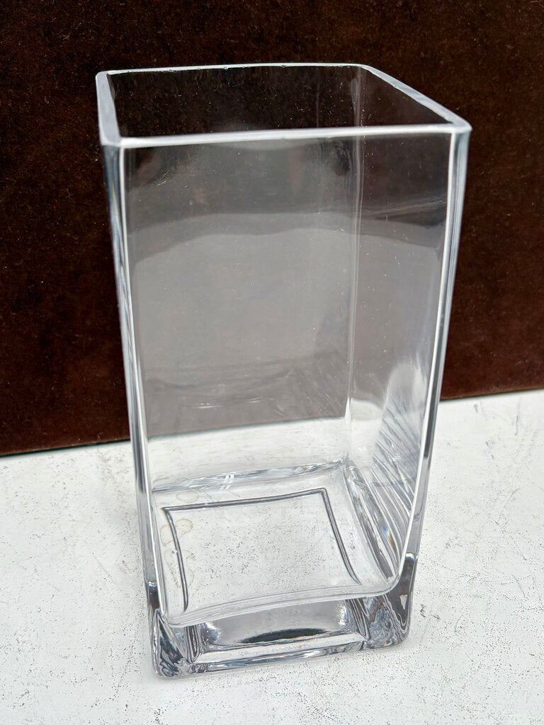 Unbranded Square Clear Blown Glass Straight Sided Vase 8"