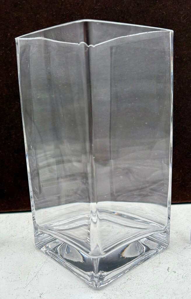 Square Clear Blown Glass Straight Sided Vase 8"