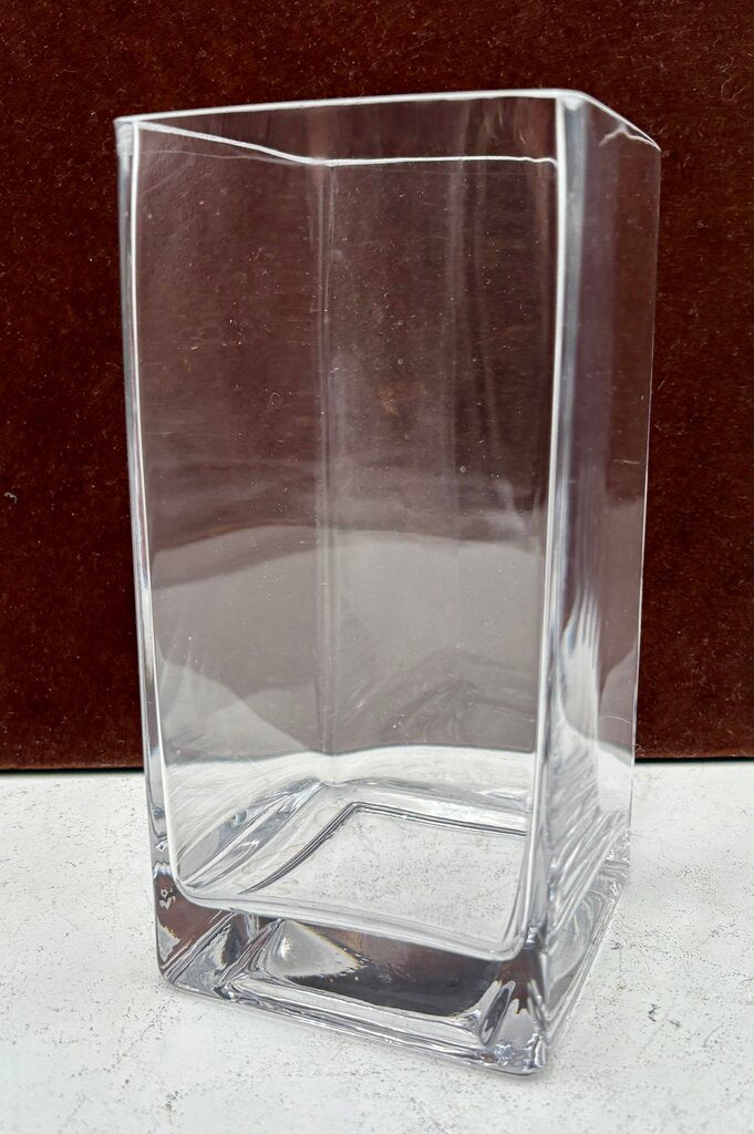 Unbranded Square Clear Blown Glass Straight Sided Vase 8"
