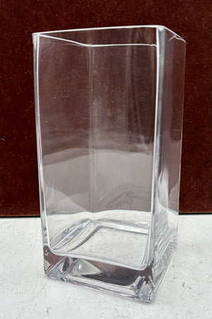 Unbranded Square Clear Blown Glass Straight Sided Vase 8"