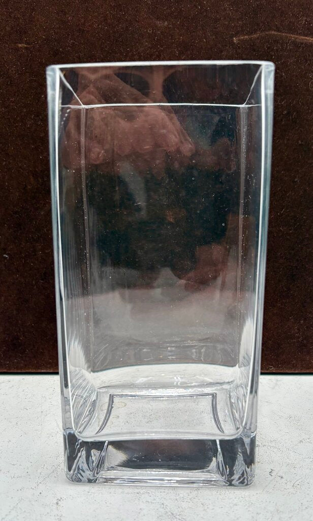 Unbranded Square Clear Blown Glass Straight Sided Vase 8"
