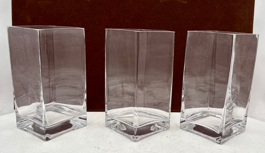 Unbranded Square Clear Blown Glass Straight Sided Vase 8"
