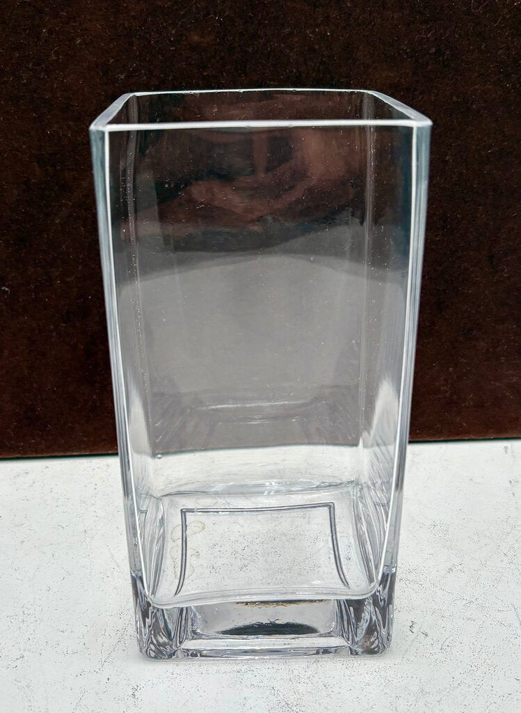 Unbranded Square Clear Blown Glass Straight Sided Vase 8"