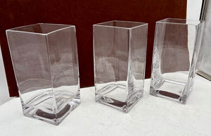Unbranded Square Clear Blown Glass Straight Sided Vase 8"