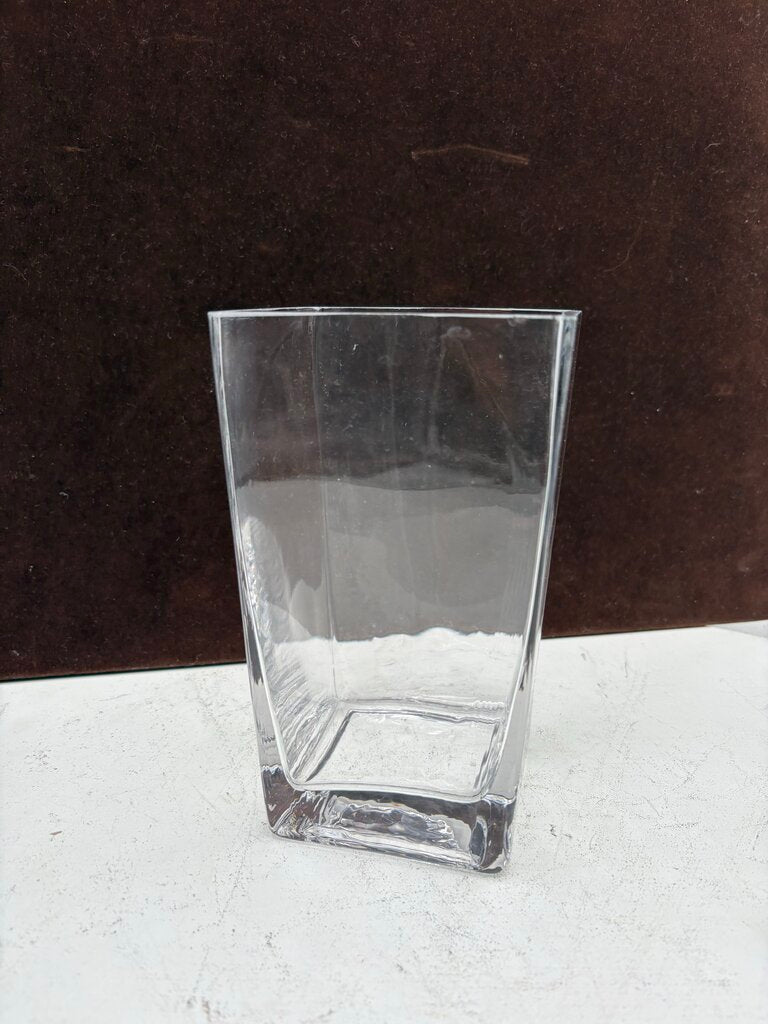 Unbranded Square Clear Blown Glass Tapered Sided Vase 7.5"