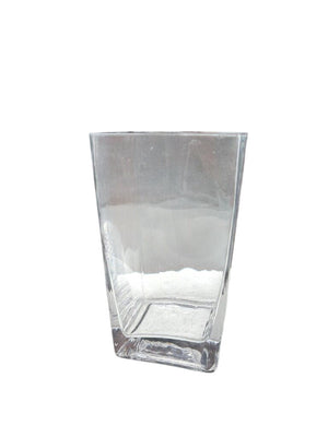Square Clear Blown Glass Tapered Sided Vase 7.5"