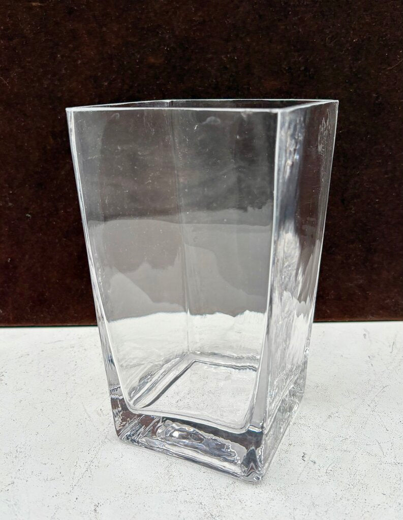 Unbranded Square Clear Blown Glass Tapered Sided Vase 7.5"