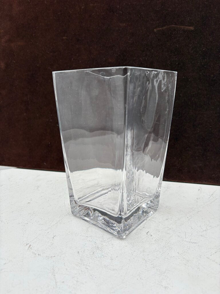Unbranded Square Clear Blown Glass Tapered Sided Vase 7.5"