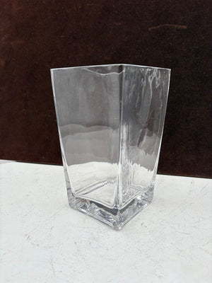 Square Clear Blown Glass Tapered Sided Vase 7.5"