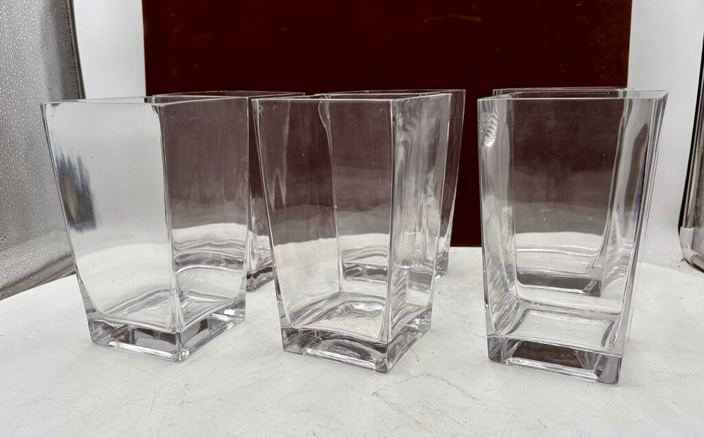 Unbranded Square Clear Blown Glass Tapered Sided Vase 7.5"